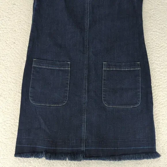 Turo Vince Camuto Short Sleeve Denim Dress Sz 6 Stretch Crewneck Utility Pockets - Picture 4 of 8